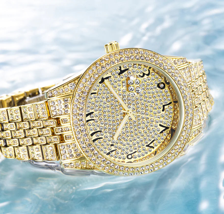 Luxury Full Diamond Arabic Sky Star Quartz Watch β Waterproof, Calendar, Men's