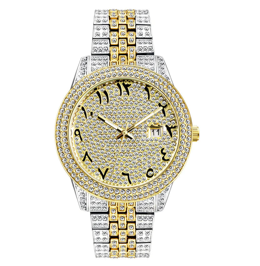 Luxury Full Diamond Arabic Sky Star Quartz Watch β Waterproof, Calendar, Men's