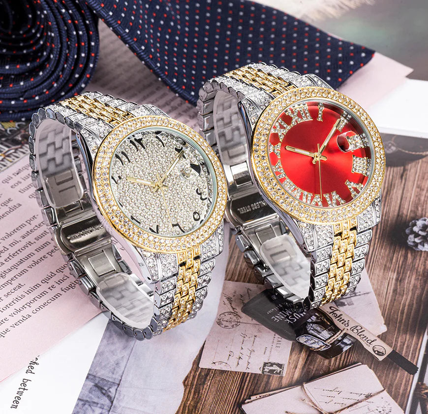 Luxury Full Diamond Arabic Sky Star Quartz Watch β Waterproof, Calendar, Men's