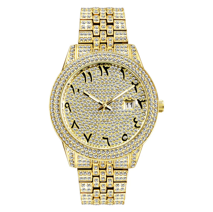 Luxury Full Diamond Arabic Sky Star Quartz Watch β Waterproof, Calendar, Men's