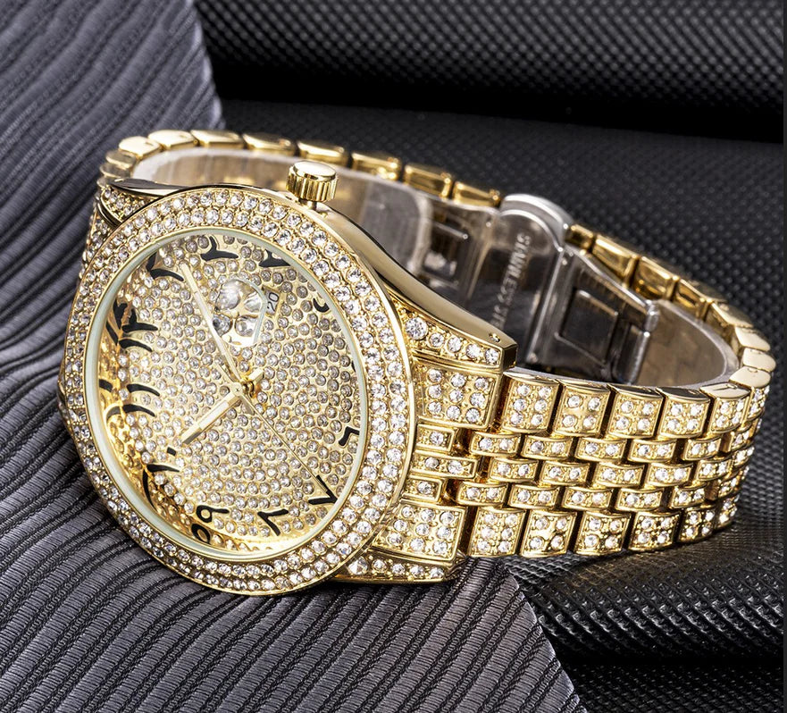Luxury Full Diamond Arabic Sky Star Quartz Watch β Waterproof, Calendar, Men's