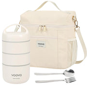 Voova 3-Tier Insulated Bento Box Set with Bag and Cutlery - Leakproof and Stainless Steel