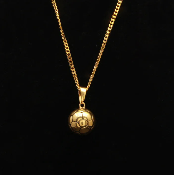 Gold-Plated Stainless Steel Soccer Pendant Necklace
