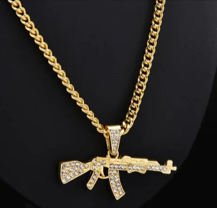 Diamond-Encrusted Submachine Gun Necklace