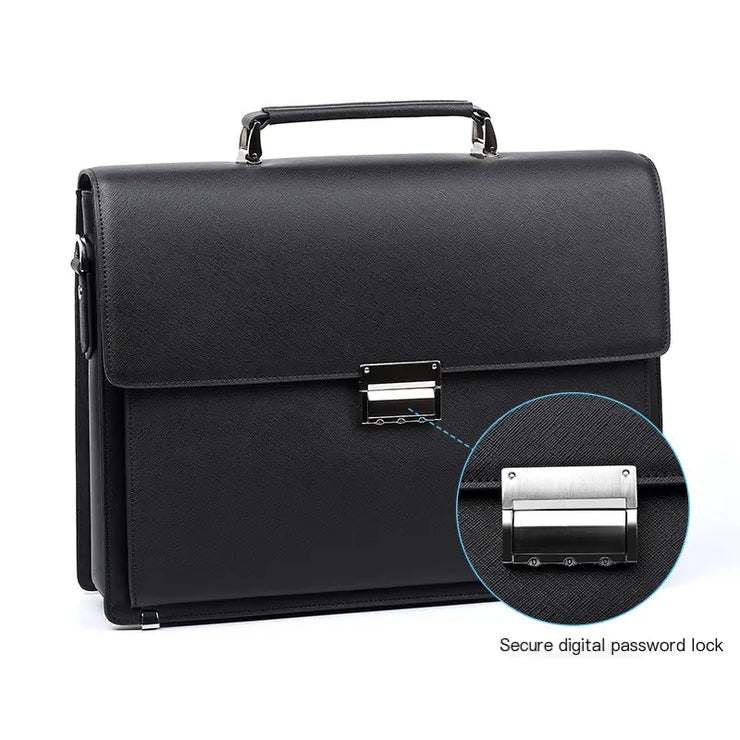 Leather Briefcase with Password Lock - Large Capacity