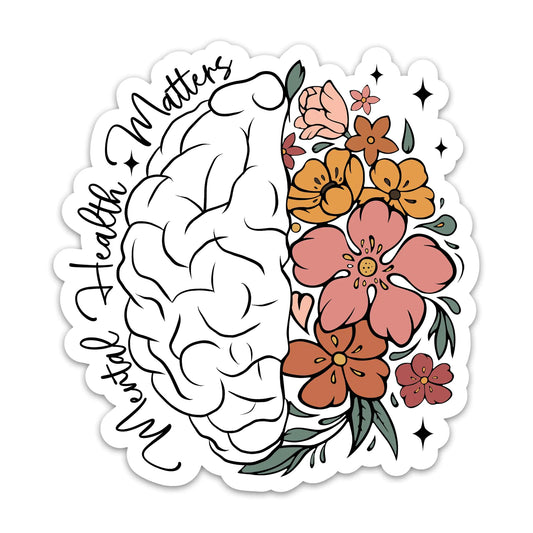 (3PCs) Mental Health Matters Sticker - Colorful Floral Brain Positive Decals