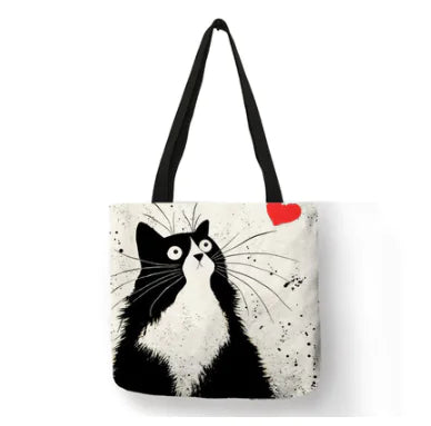 Chic Cat Linen Tote