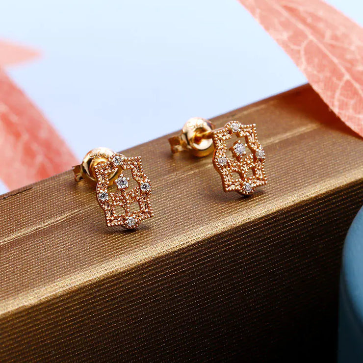 Vintage Bloom Zircon Rose Gold Earrings