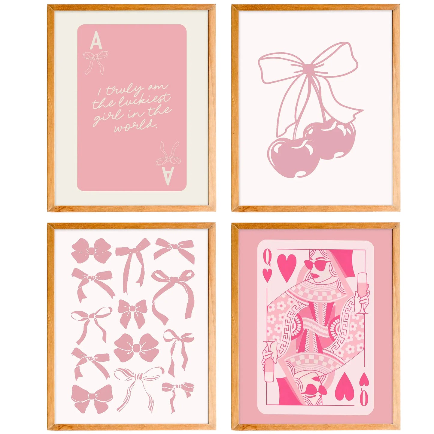 Pink Coquette Bow Art Prints - Preppy Wall Decor Set