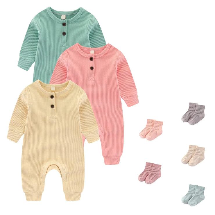 SnugHug Unisex Baby Romper Set with Socks 0-24M
