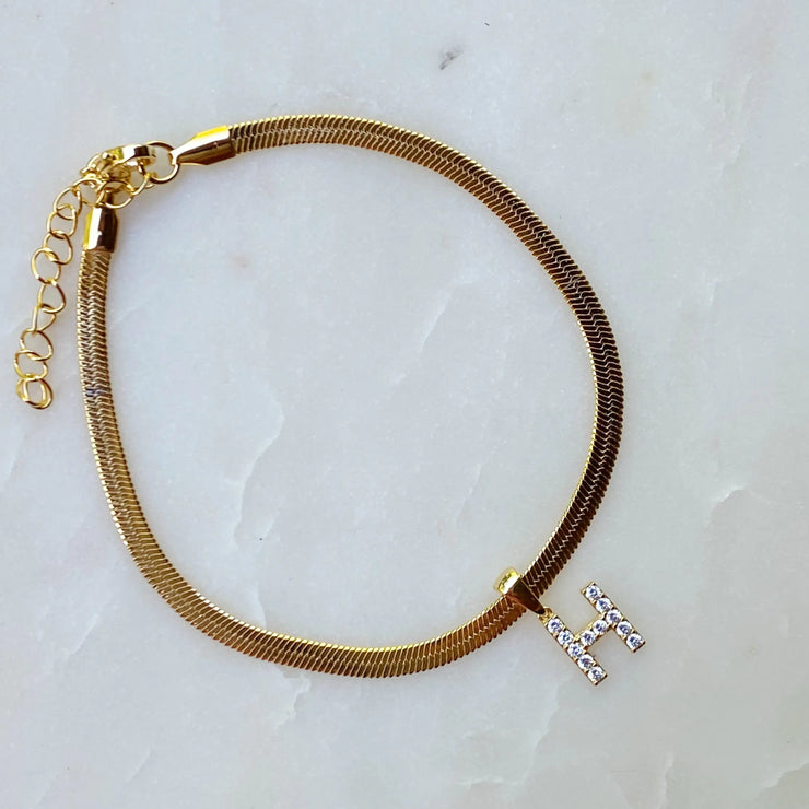 Herringbone Chain Initial Anklet