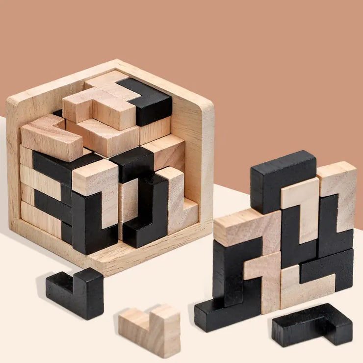 3D Wooden Cube Puzzle Toy