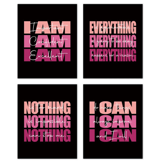 Pink Inspirational Wall Art Set - 4 Unframed Prints