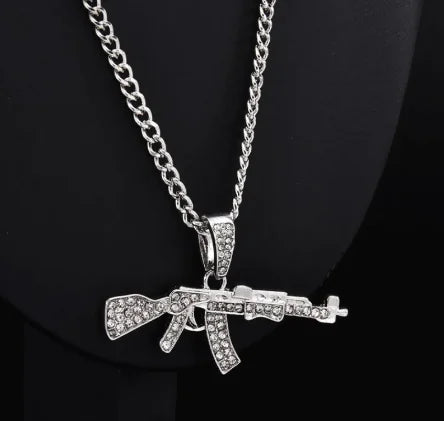 Diamond-Encrusted Submachine Gun Necklace