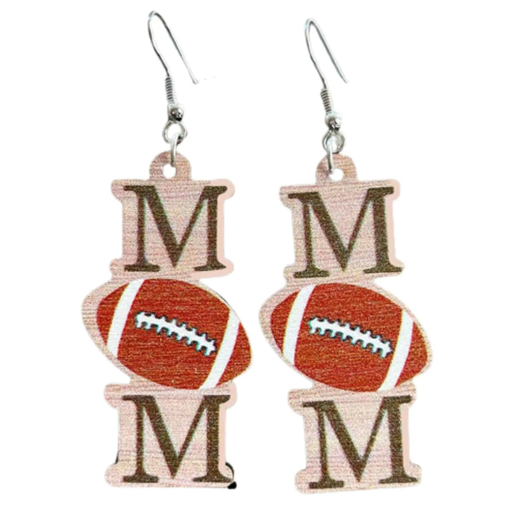 Mothers Day MAMA Wooden Sports Ball Earrings Retro Lightweight
