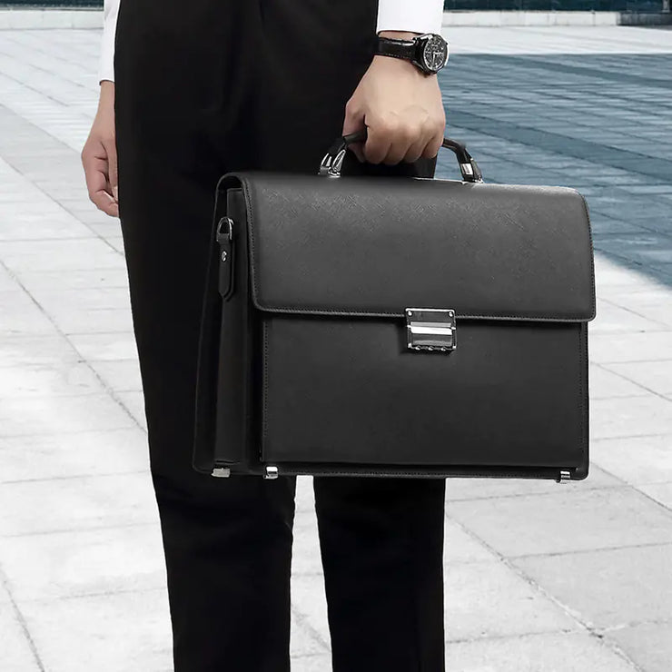 Leather Briefcase with Password Lock - Large Capacity