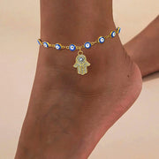 Evil Eye Fatiha Hand Zirconia Women's 18K Gold Anklet