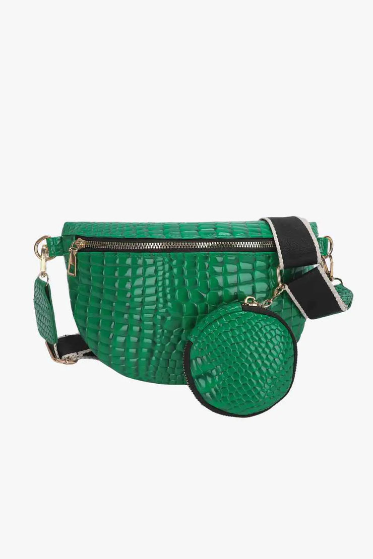 Ella Croc-Textured Sling & Coin Bag