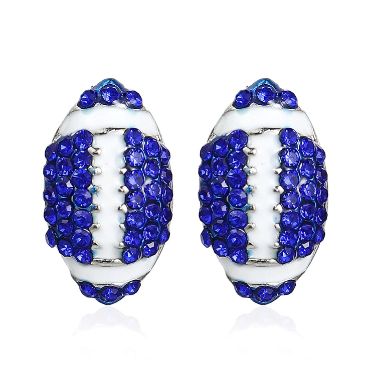 Sporty Gem Stud Earrings - Football Blue