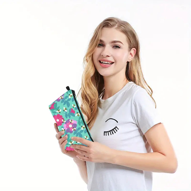 Cute Floral Bee Makeup Bag