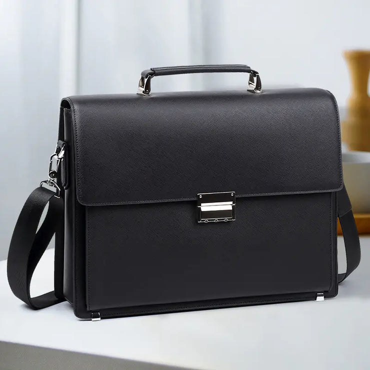 Leather Briefcase with Password Lock - Large Capacity