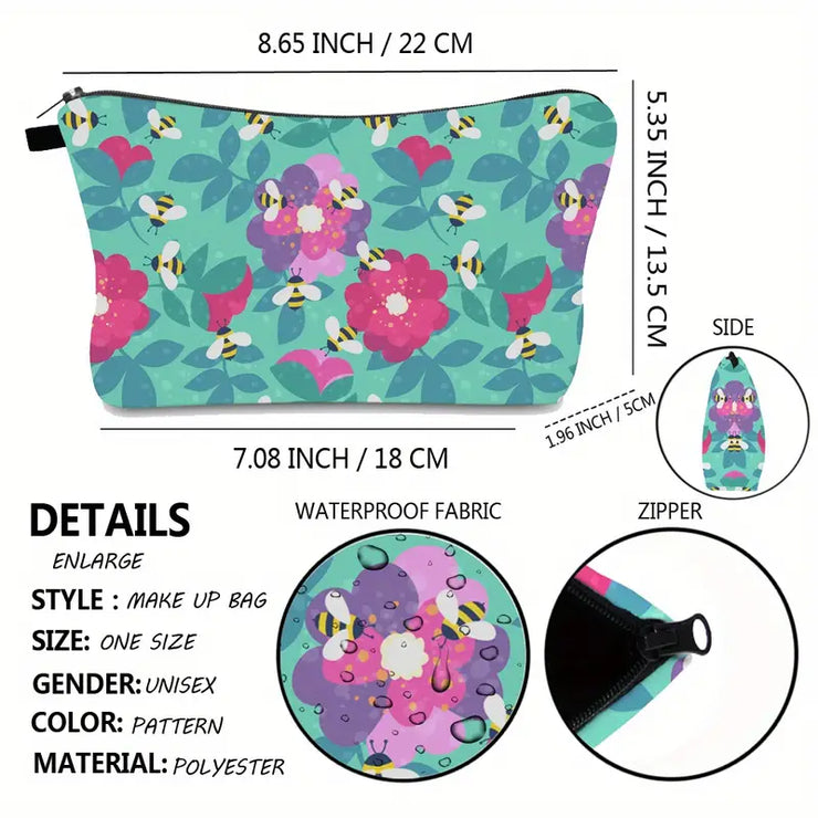 Cute Floral Bee Makeup Bag