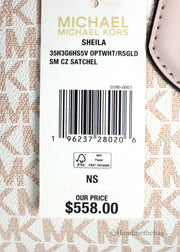 Michael Kors Sheila White Rose Center Zip Satchel Bag