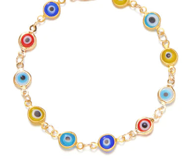 Multicolor 18K Gold Adjustable Evil Eye Bracelet (One Piece)