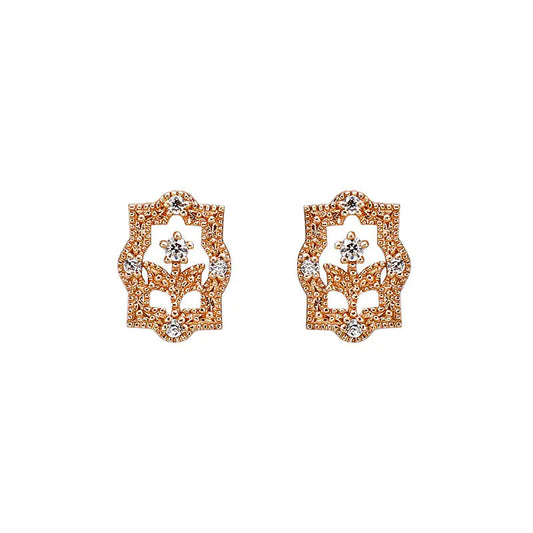 Vintage Bloom Zircon Rose Gold Earrings