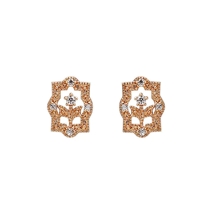 Vintage Bloom Zircon Rose Gold Earrings