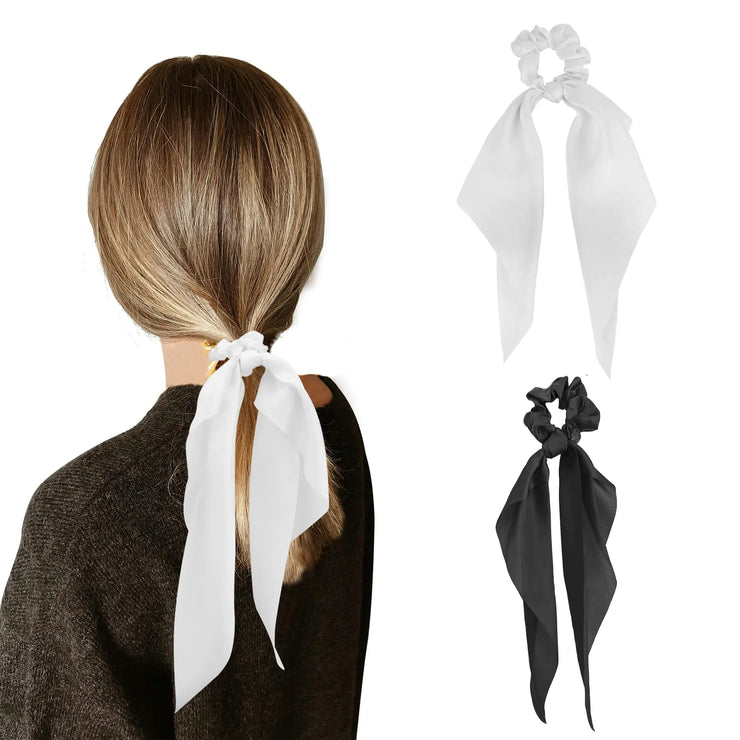 Silk Bow Scrunchie Duo in Black & White