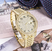 Luxury Full Diamond Arabic Sky Star Quartz Watch – Waterproof, Calendar, Men's