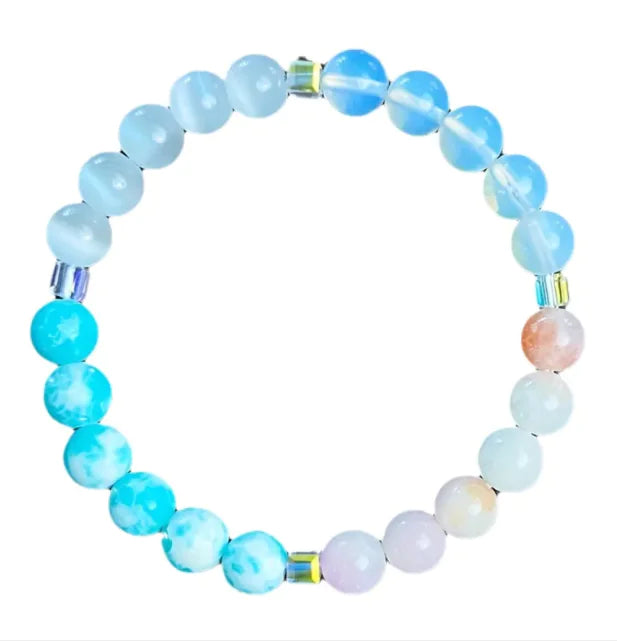 Crystal Bead String Bracelet, Light Blue.