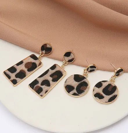 Leopard Print Drop-Shaped Double-Sided Leather Earrings
