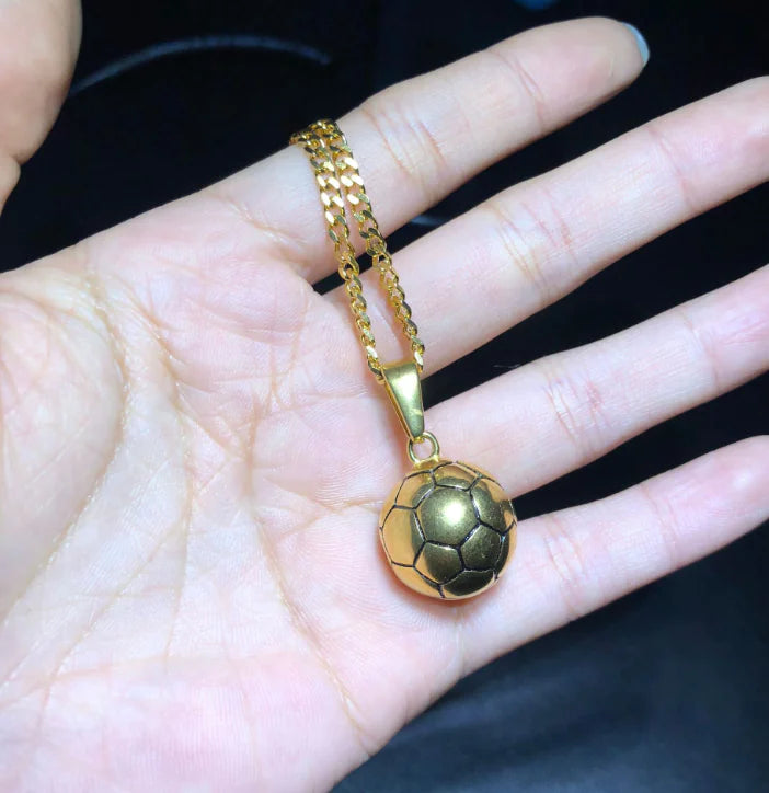 Gold-Plated Stainless Steel Soccer Pendant Necklace
