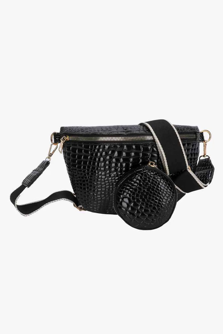 Ella Croc-Textured Sling & Coin Bag