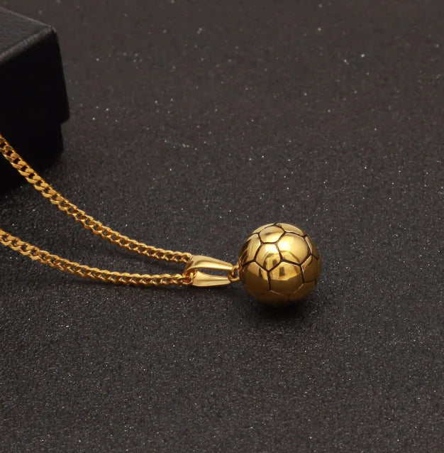 Gold-Plated Stainless Steel Soccer Pendant Necklace