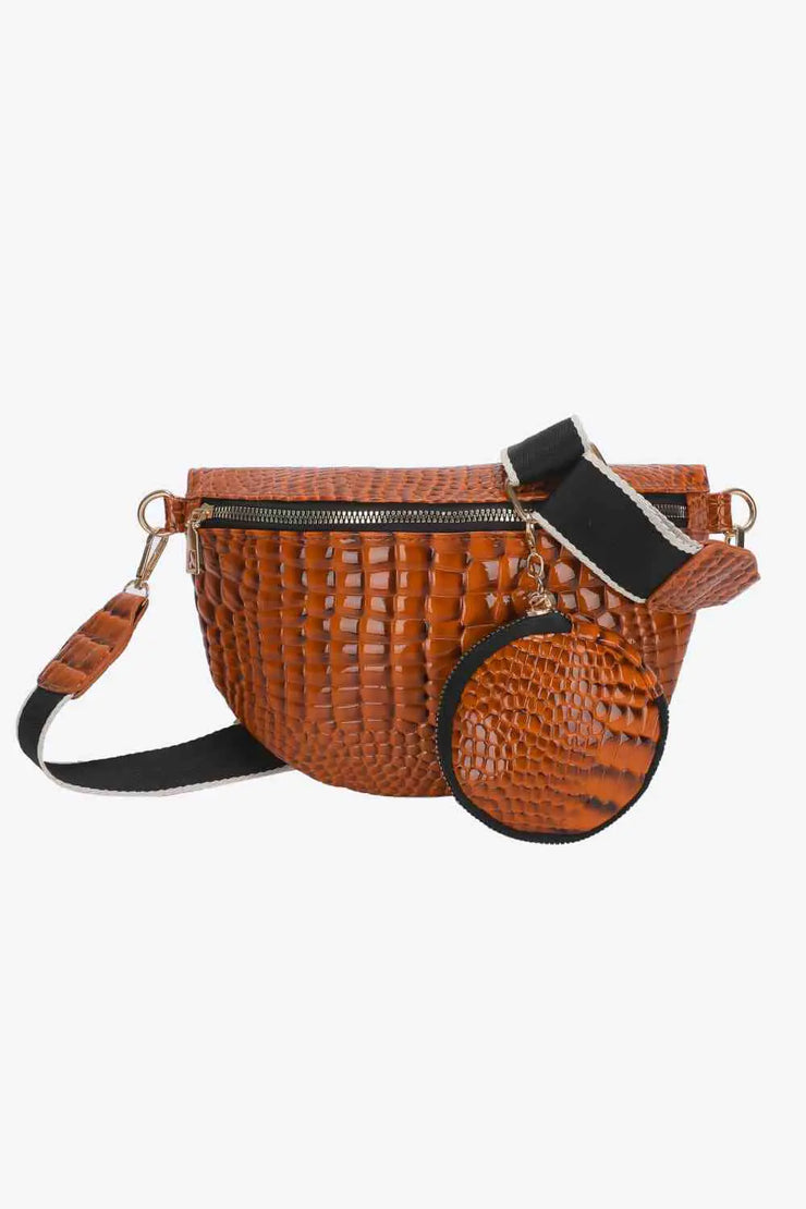 Ella Croc-Textured Sling & Coin Bag