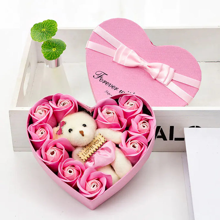 Rose Soap Flower Gift Box with Bear for Special Occasions