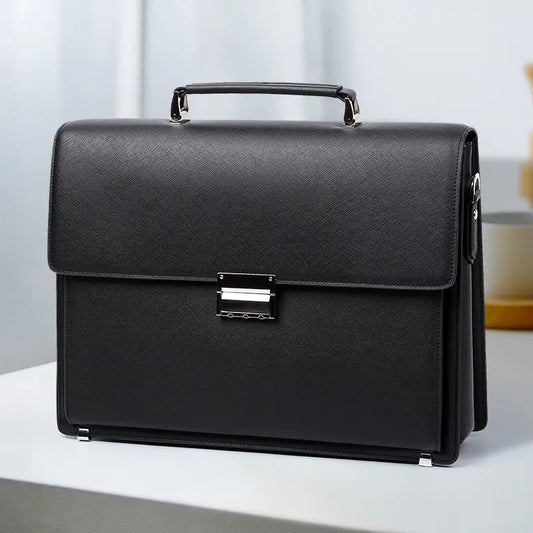Leather Briefcase with Password Lock - Large Capacity