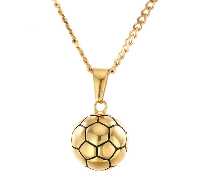 Gold-Plated Stainless Steel Soccer Pendant Necklace