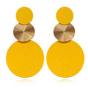 Retro 80s Neon Earrings Round Disc Dangle Drop Earrings  (Gold Yellow)