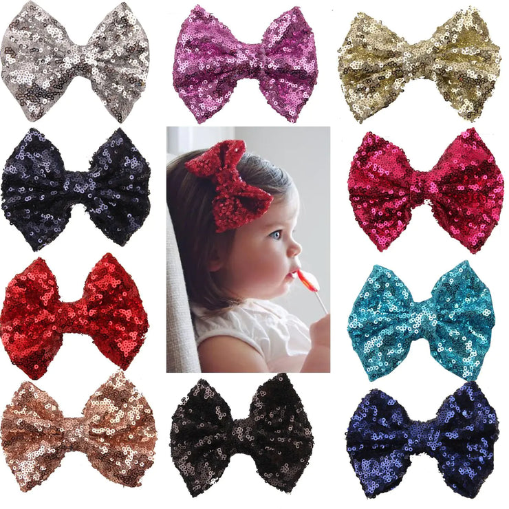 Sparkly Sequin Bow Hair Clips 10-Pack for Girls