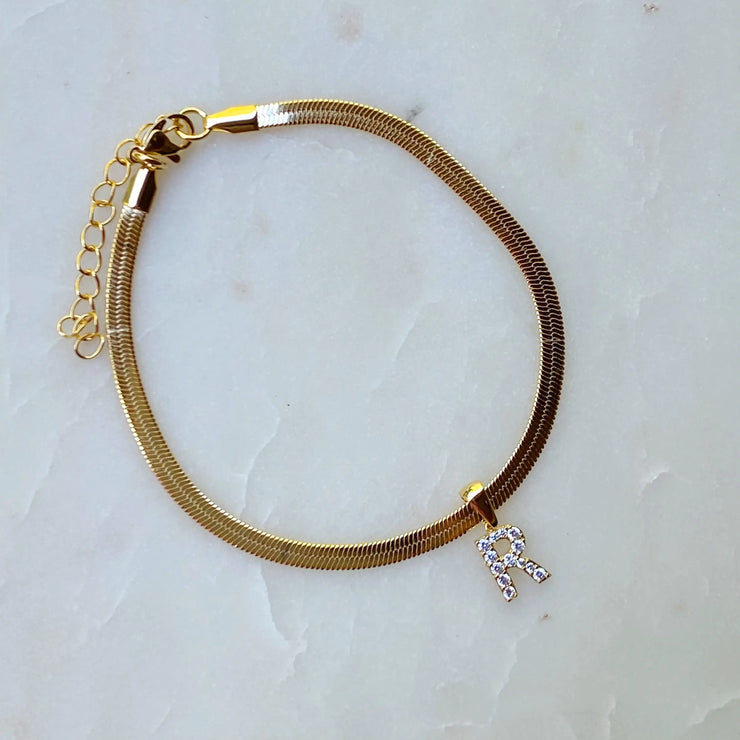 Herringbone Chain Initial Anklet