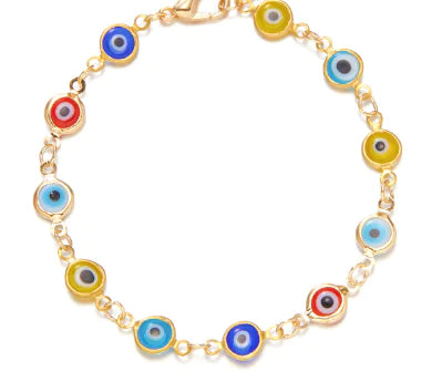 Multicolor 18K Gold Adjustable Evil Eye Bracelet (One Piece)