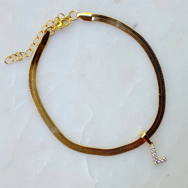 Herringbone Chain Initial Anklet