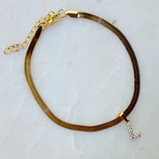 Herringbone Chain Initial Anklet