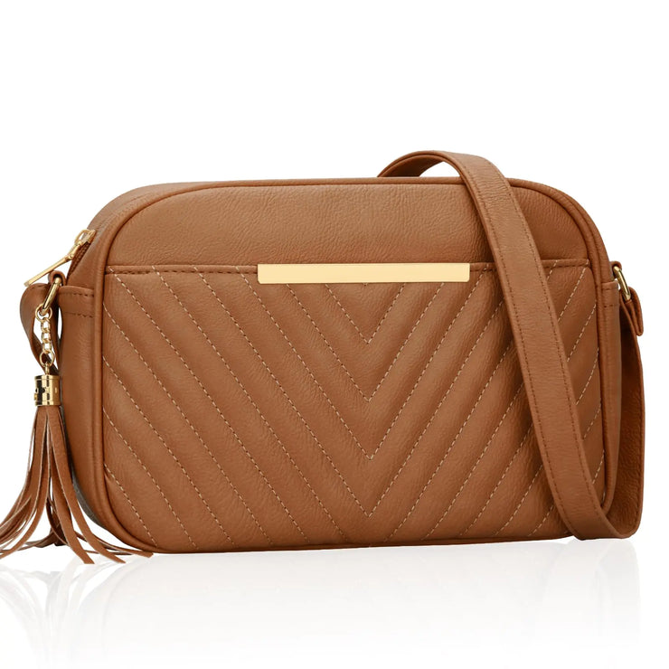 KKXIU Chic Vegan Leather Crossbody Bag with Tassel