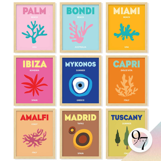 Color Burst Preppy Wall Art Set - Hot Pink & Orange, 8x10