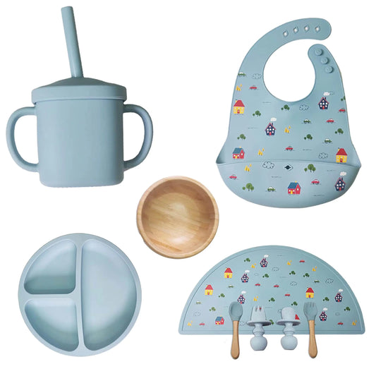 Sky Blue Baby Silicone Feeding Kit